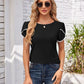 Eyelet Round Neck Petal Sleeve T-Shirt