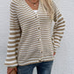 LakenLea Striped V-Neck Button-Down Cardigan