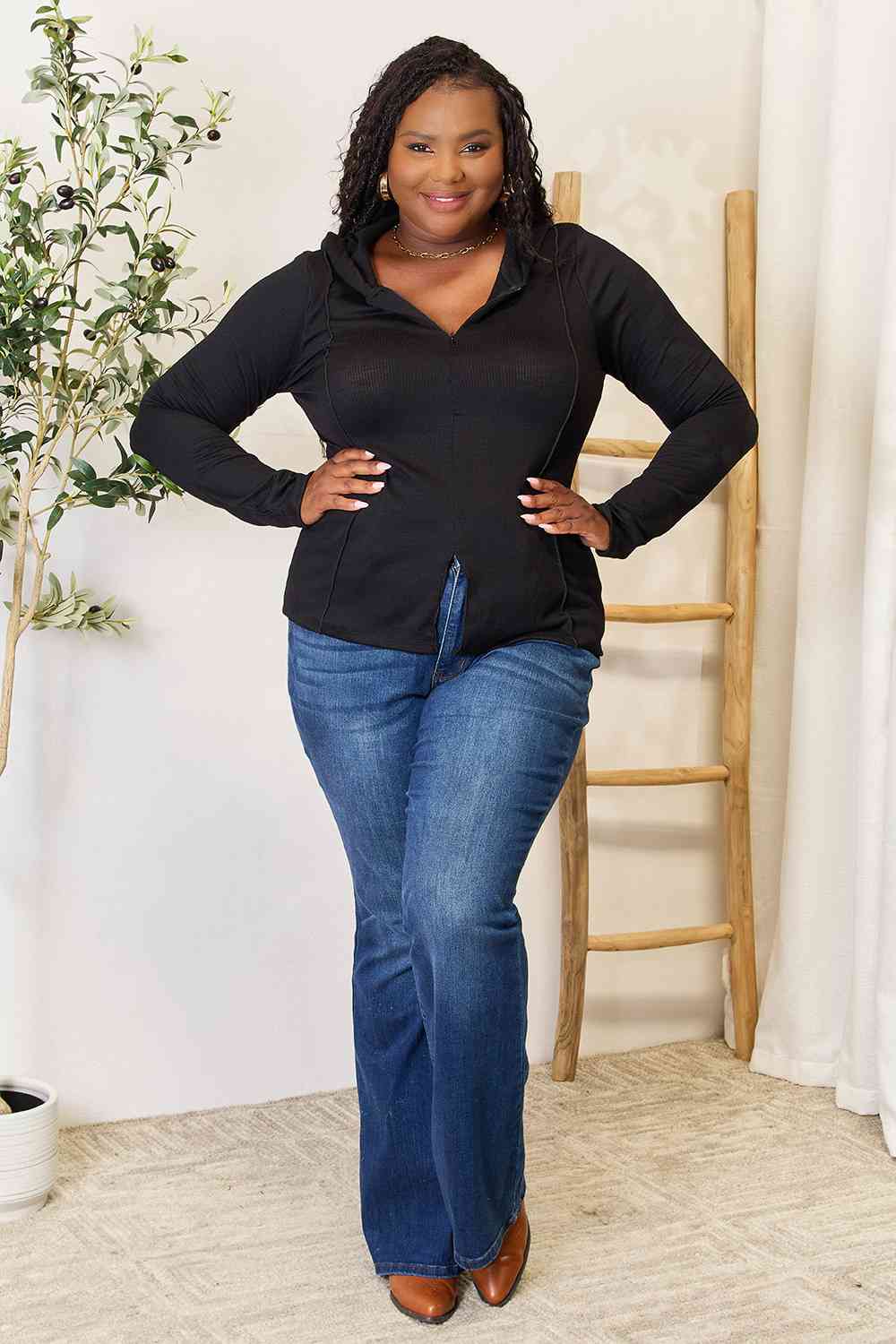 Culture Code Full Size Exposed Seam Long Sleeve Hoodie *