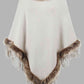 Country Rustic One Size Faux Fur Trim Fringed Poncho