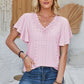 Eyelet Applique V-Neck Cap Sleeve T-Shirt