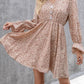 Decorative Button V-Neck Flounce Sleeve Dress