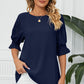 Frill Round Neck Lantern Sleeve T-Shirt