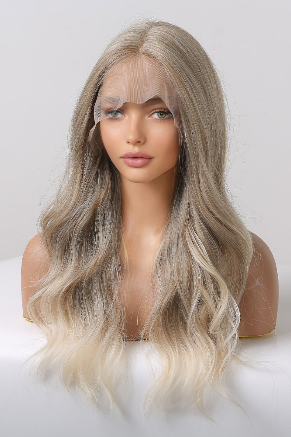 13*2" Women's Lace Front Wigs Synthetic Long Wave 24" 150% Density in Medium Blonde Highlights