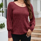 Ribbed Round Neck Lantern Sleeve Knit Top