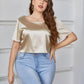 Plus Size Short Sleeve Tie Back Blouse
