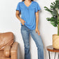 Full Size Double Take Ruched V-Neck Short Sleeve T-Shirt