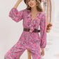 Printed Ruffled V-Neck Balloon Sleeve Jumpsuit