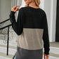 Color Block Round Neck Long Sleeve T-Shirt
