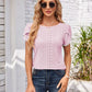 Eyelet Round Neck Petal Sleeve T-Shirt