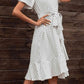 FULL SIZE Tie Waist Petal Sleeve Ruffle Hem Dress
