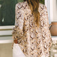 Aurora Lea Taupe Printed Round Neck Long Sleeve Blouse