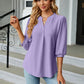 Full Size Notched Neck Three-Quarter Sleeve Blouse