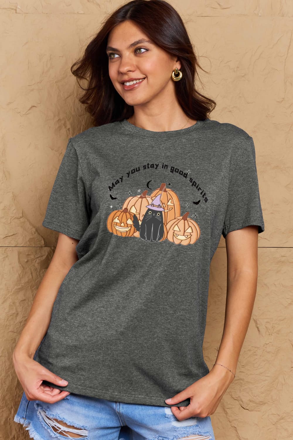 Simply Love Full Size Halloween MAY YOU STAY IN GOOD SPIRITS Graphic Cotton T-Shirt