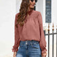 Smocked Mock Neck Swiss Dot Top