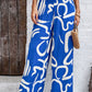 Smocked Printed Wide Leg Pants with Pockets