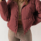 Brick Red Zip Up Collared Neck Long Sleeve Winter Coat