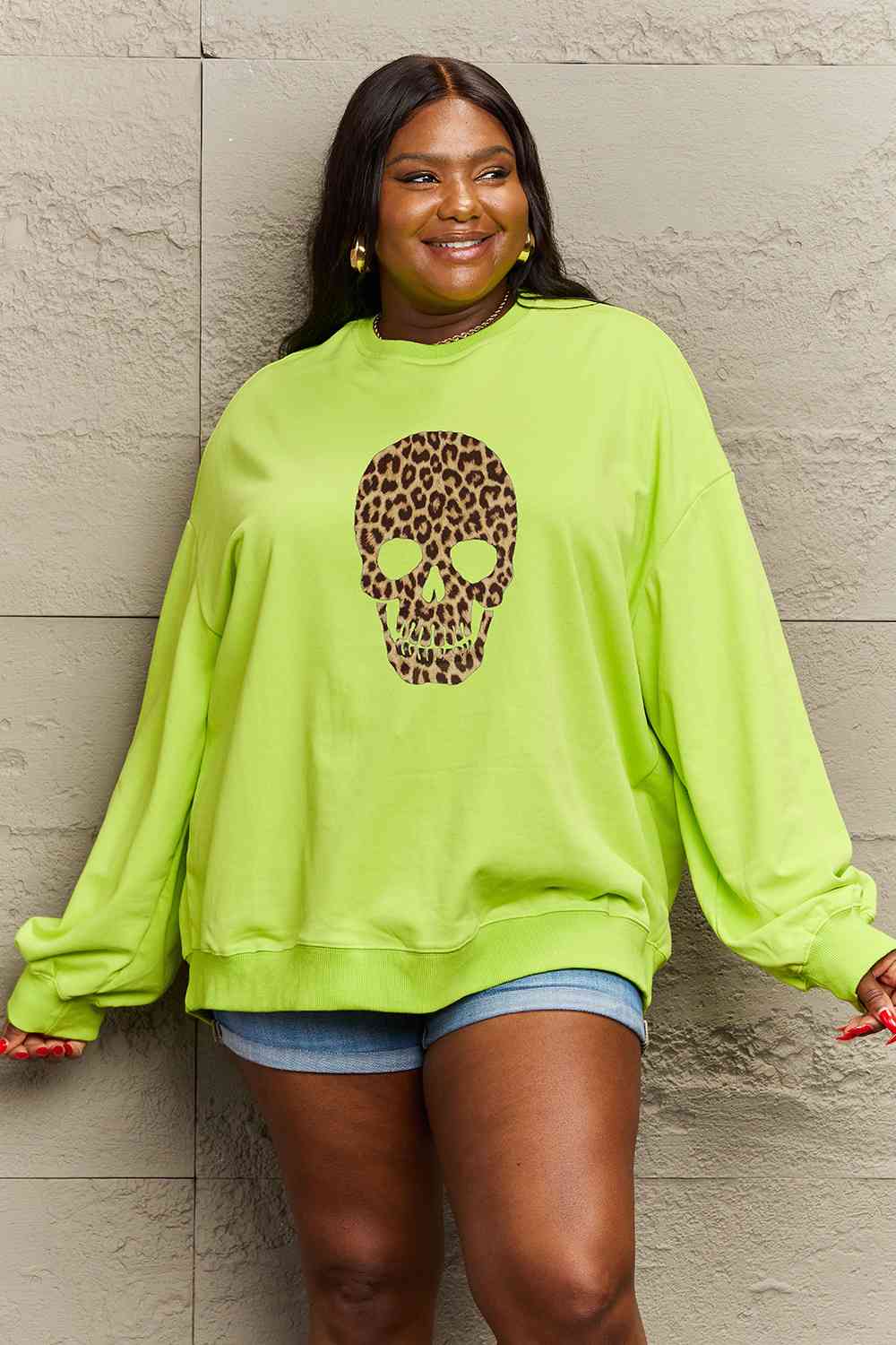 Simply Love Full Size Drop Shoulder SKULL HALLOWEEN Graphic Sweatshirt