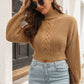 Cropped Mock Neck Cable Knit Pullover Sweater