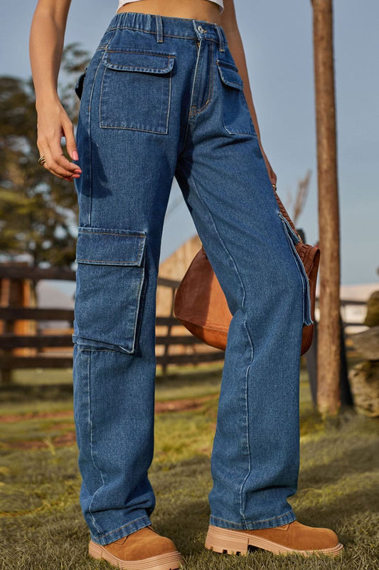 Full Size Loose Fit Long Jeans with Pockets