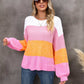 Hannah&Mea Color Block Round Neck Dropped Shoulder Sweater