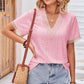 Eyelet V-Neck Short Sleeve T-Shirt