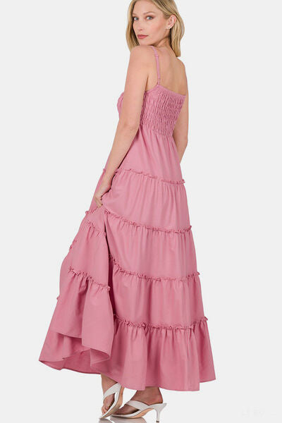Zenana Woven Smocked Tiered Cami Maxi Dress- Brand Zenana