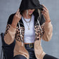 Drawstring Leopard Zip Up Hooded Jacket