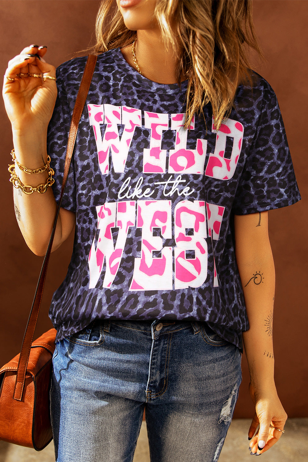 Women's Slogan Graphic Leopard Tee