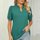Full Size Notched Neck Puff Sleeve T-Shirt