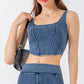 AMIEE LEAH Full Size Seam Detail Cropped Denim Tank