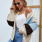 Color Block Button Up Lantern Sleeve Cardigan