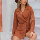 Ochre Brown Lapel Collar Long Sleeve Romper