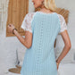 Eyelet V-Neck Lace Short Sleeve T-Shirt