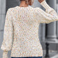 CozyWonders Heathered Round Neck Cream Lantern Sleeve Sweater