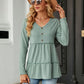 Full Size Long Sleeve V-Neck Cable-Knit Blouse