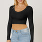 BasicStyle Round Neck Long Sleeve Cropped T-Shirt
