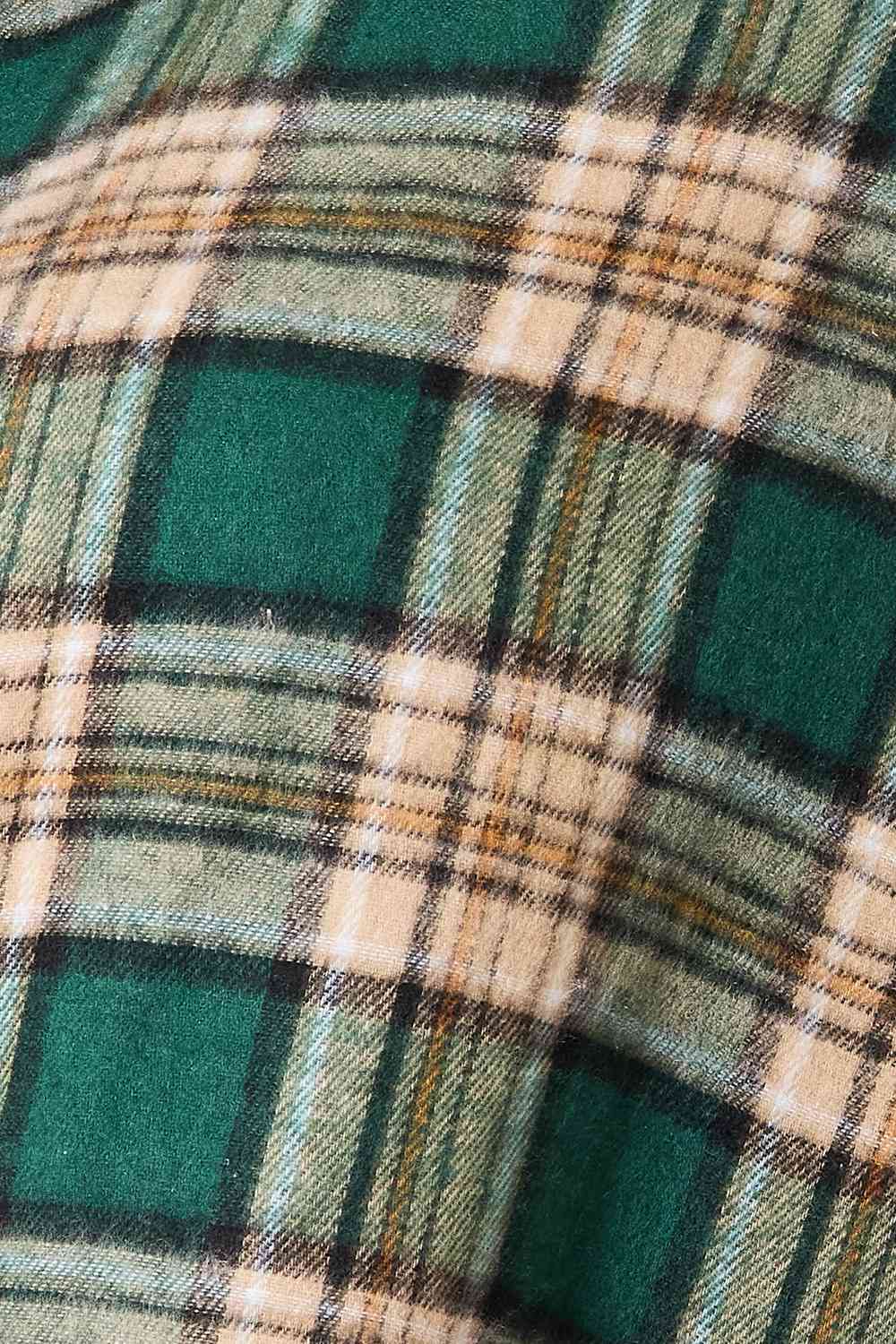 Double Take Plaid Collared Neck Long Sleeve Shirt *