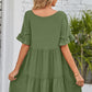 SO BOHO Full Size V-Neck Flounce Sleeve Tiered Dress