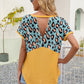 SOSPRING Leopard Waffle-Knit Short Sleeve Top