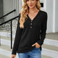 Full Size Cable-Knit Long Sleeve V-Neck T-Shirt