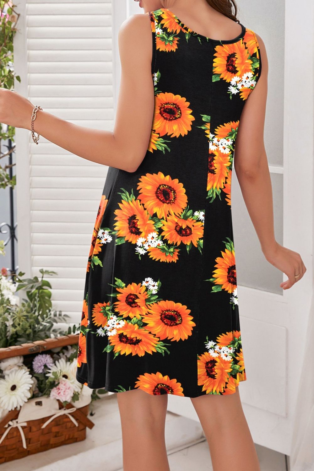 Full Size Printed Round Neck Sleeveless Dress