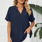 Ruched Notched Short Sleeve Blouse