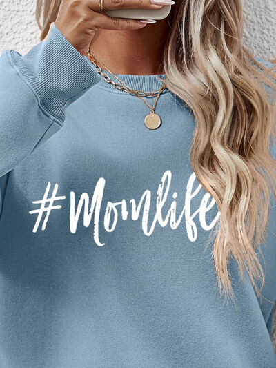 #MomLife Letter Graphic Round Neck Sweatshirt