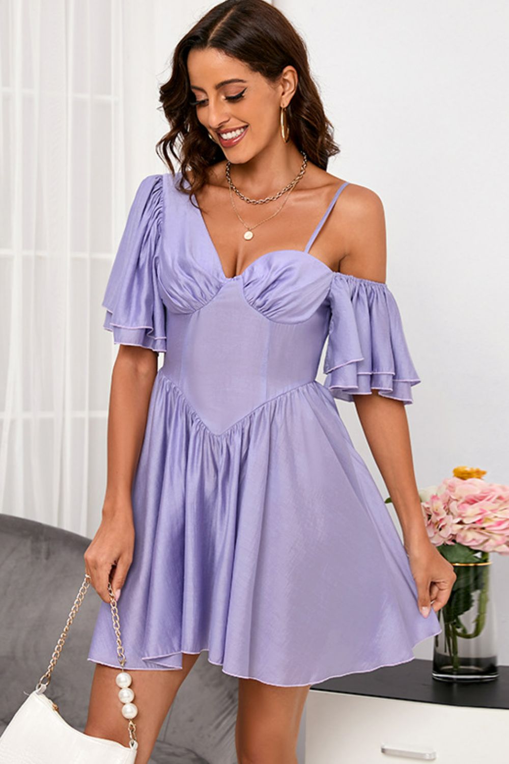 Double Crazy Women's Gathered Detail Zip-Back Mini Dress *