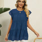 Full Size Swiss Dot Round Neck Tiered Blouse