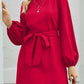 Tied Boat Neck Balloon Sleeve Mini Dress