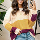 CozyWonders Color Block Round Neck Long Sleeve Sweater