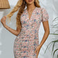 JAVALYNN Floral Puff Sleeve Ruched Plunge Dress