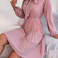 Women's Obsessed Tie Neck Balloon Sleeve Pleated Dress